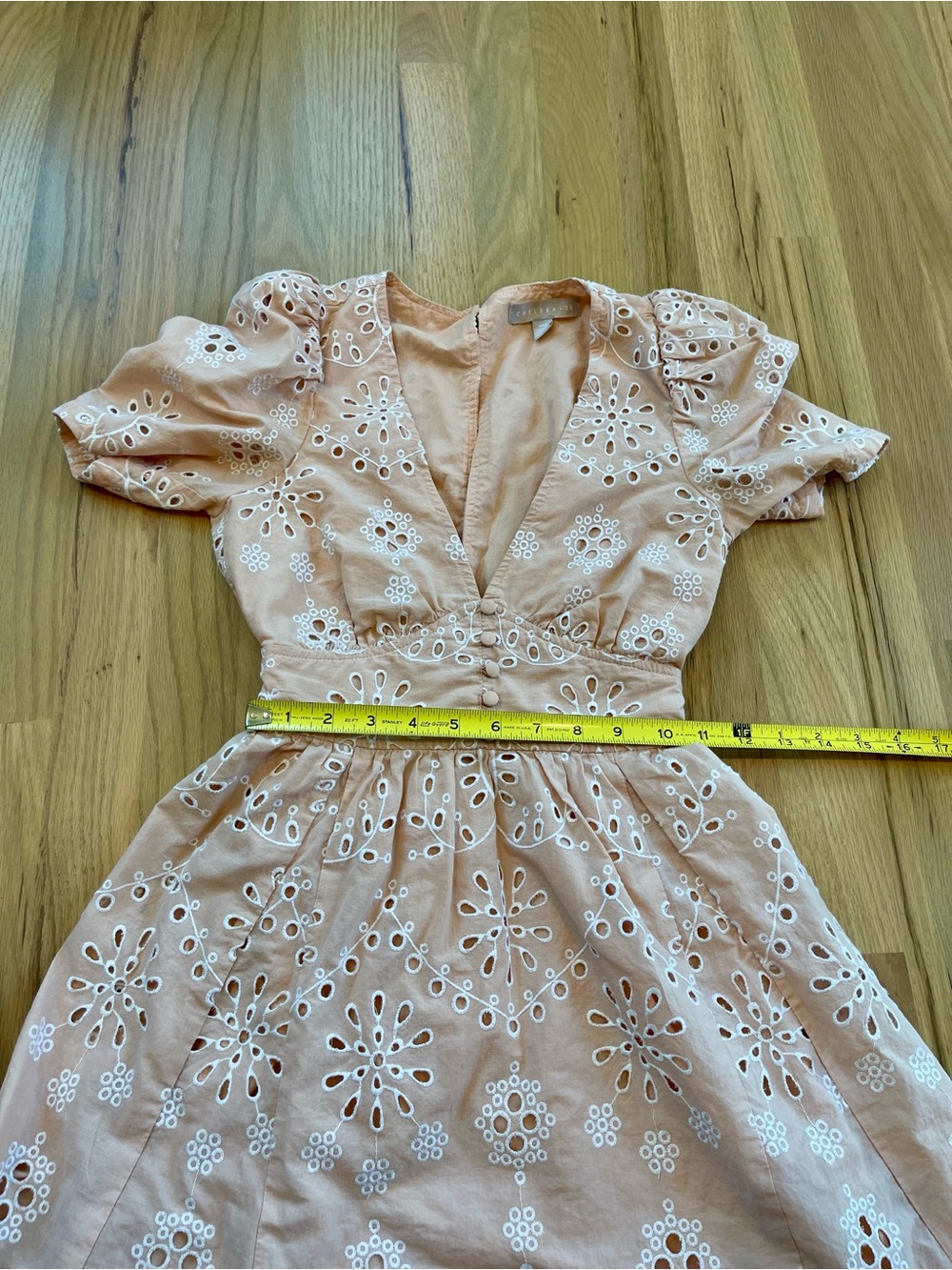 Chelsea28 Blush Eyelet Embroidered Mini Dress XXS Cottagecore Puff Sleeve - Picture 6 of 8